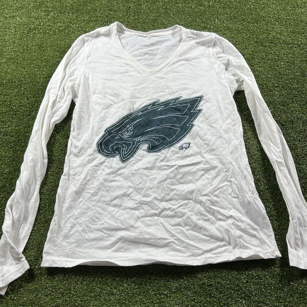 Fanatics Philadelphia Eagles L/S V-Neck T-Shirt, White Womens S, Football NWOT